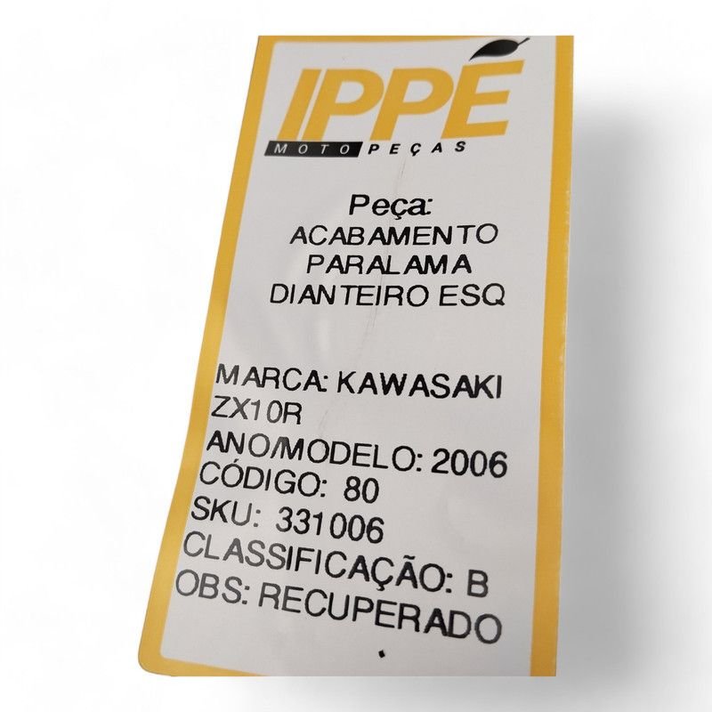 Acabamento Paralama Dianteiro Esq Kawasaki Zx10r 2006 com avaria